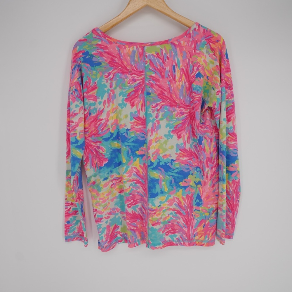 Lilly Pulitzer Treena Top Womens S Pink Tropical Preppy Luxletic Resort V Neck - Picture 3 of 11